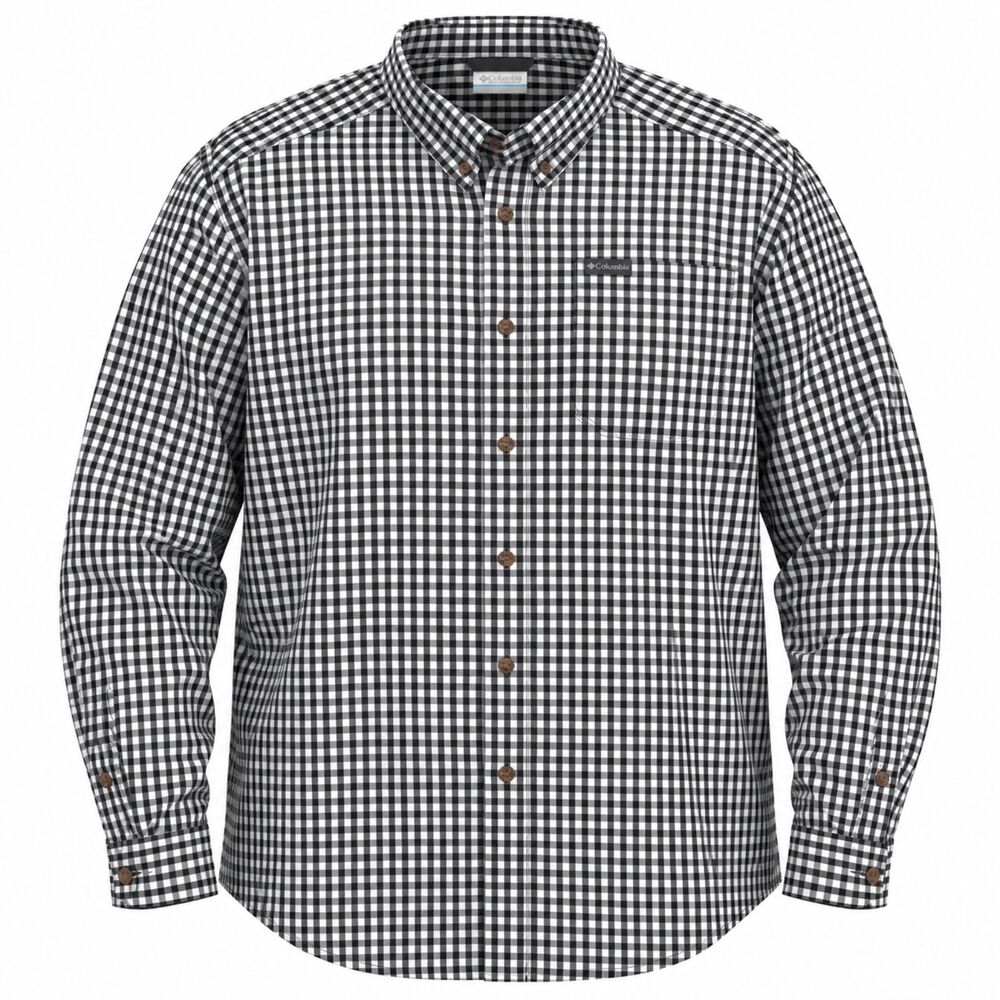 Columbia Plaid Button Down Dress Shirt Mens 4X Black White Big Tall Work Stretch